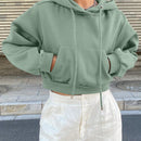 Dazy sudadera con capucha corta de unicolor informal para mujer, de manga larga, para otono/invierno