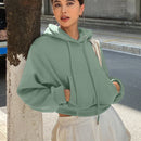 Dazy sudadera con capucha corta de unicolor informal para mujer, de manga larga, para otono/invierno