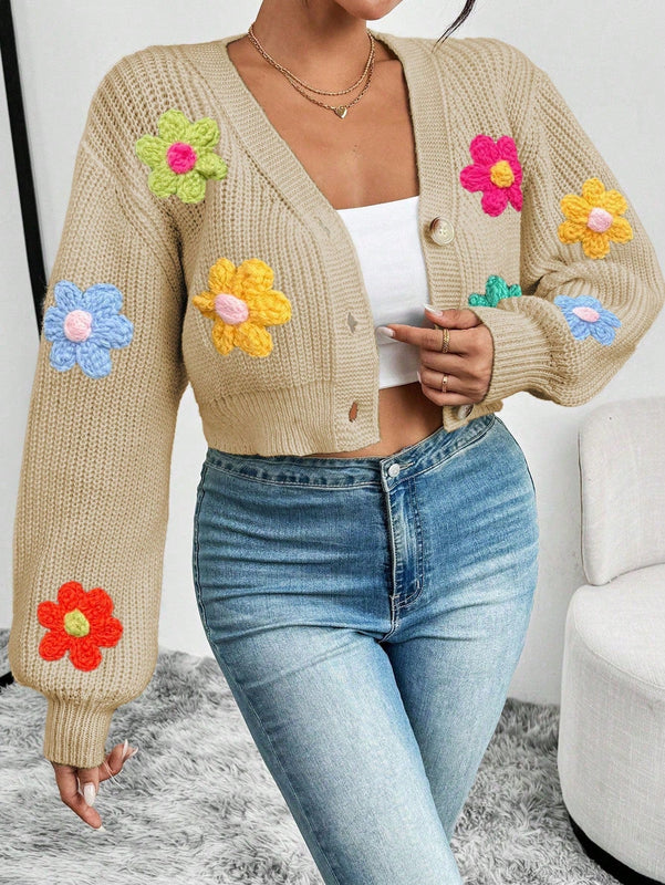 Essnce cardigan informal de mujer con botones delanteros y estampado de flores, apropiado para el uso diario en otono/invierno