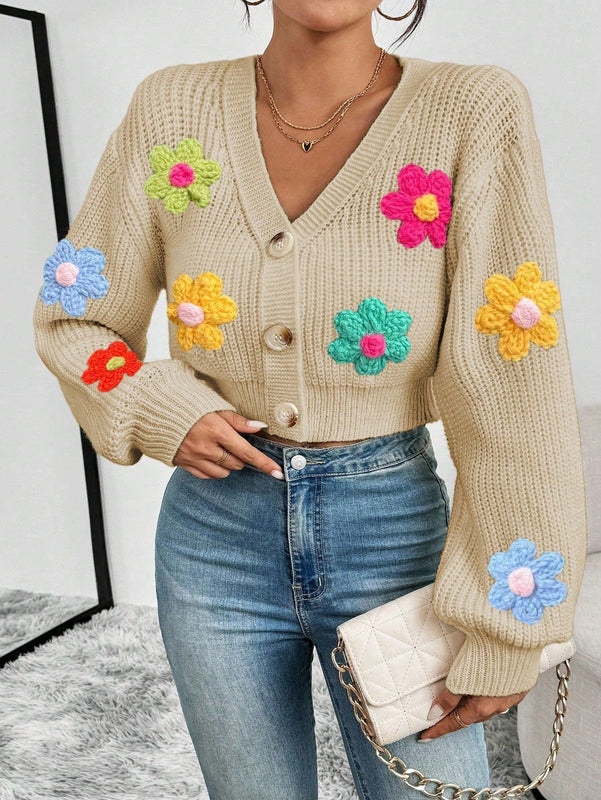 Essnce cardigan informal de mujer con botones delanteros y estampado de flores, apropiado para el uso diario en otono/invierno