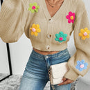 Essnce 1 pieza cardigan casual de manga larga con botones al frente y bordado floral