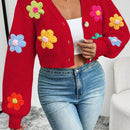 Essnce 1 pieza cardigan casual de manga larga con botones al frente y bordado floral