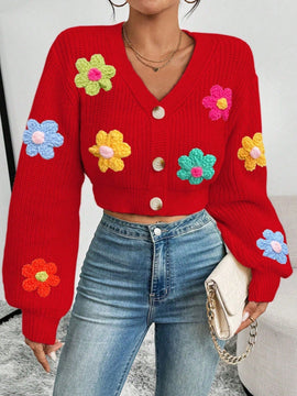 Essnce cardigan informal de mujer con botones delanteros y estampado de flores, apropiado para el uso diario en otono/invierno