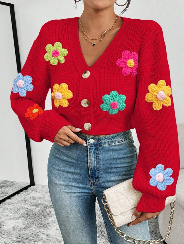 Essnce cardigan informal de mujer con botones delanteros y estampado de flores, apropiado para el uso diario en otono/invierno