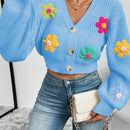 Essnce 1 pieza cardigan casual de manga larga con botones al frente y bordado floral