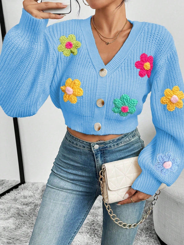 Essnce cardigan informal de mujer con botones delanteros y estampado de flores, apropiado para el uso diario en otono/invierno