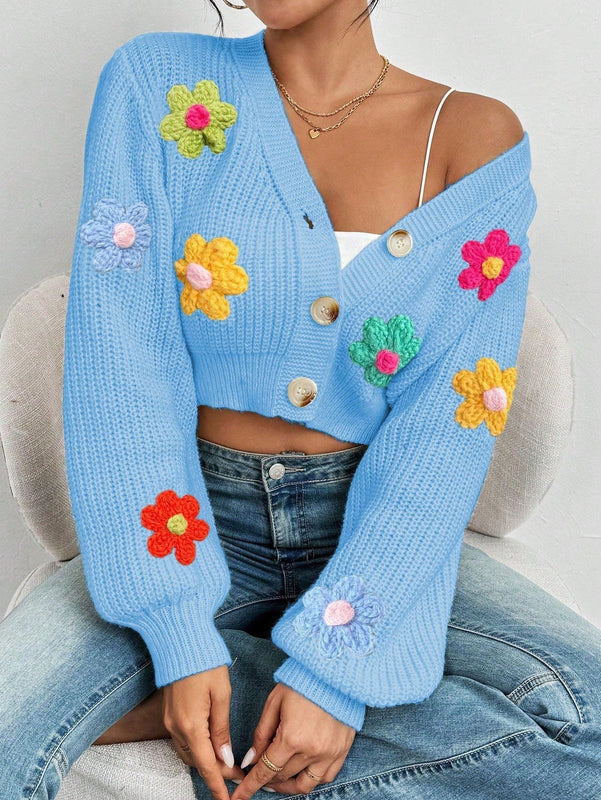 Essnce cardigan informal de mujer con botones delanteros y estampado de flores, apropiado para el uso diario en otono/invierno
