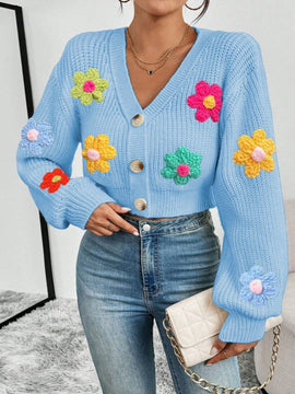 Essnce 1 pieza cardigan casual de manga larga con botones al frente y bordado floral