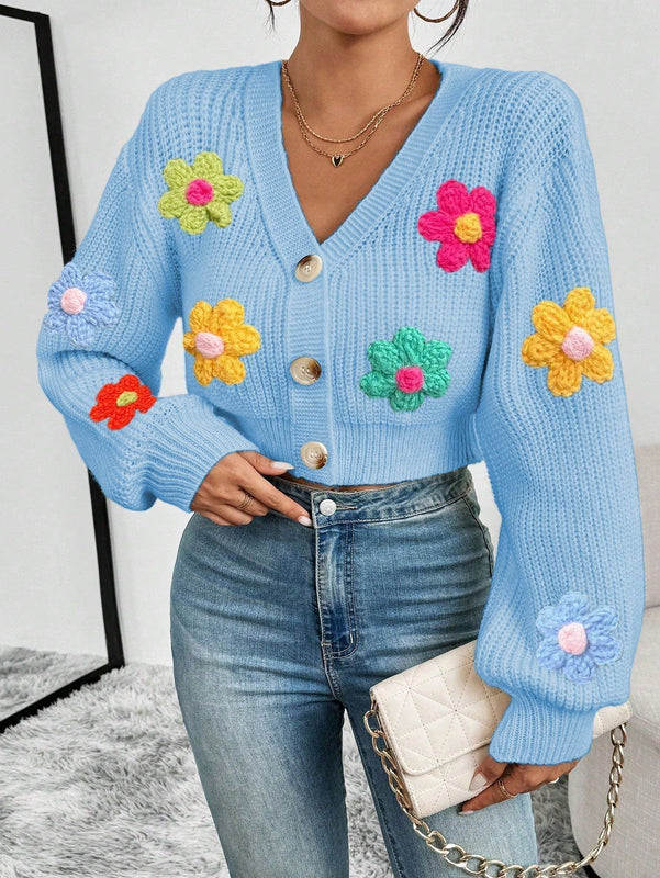 Essnce cardigan informal de mujer con botones delanteros y estampado de flores, apropiado para el uso diario en otono/invierno