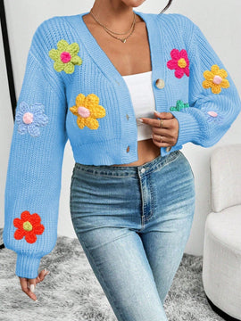 Essnce cardigan informal de mujer con botones delanteros y estampado de flores, apropiado para el uso diario en otono/invierno