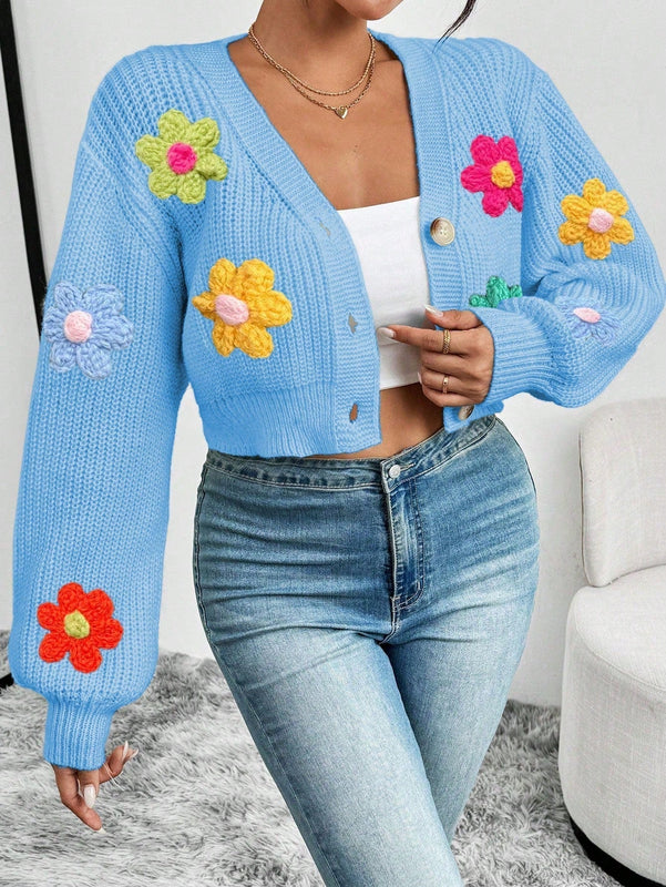 Essnce cardigan informal de mujer con botones delanteros y estampado de flores, apropiado para el uso diario en otono/invierno