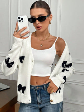 Frenchy cardigan con botones de corte casual y rayas para mujer, para otono/invierno