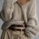 Cardigan de manga larga con botones con estampado de grano de madera y cuello en v, unicolor, informal, calido y elegante, para otono/invierno