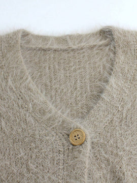 Cardigan de manga larga con botones con estampado de grano de madera y cuello en v, unicolor, informal, calido y elegante, para otono/invierno