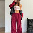 Coolane pantalon de chandal de pierna ancha, de talle medio, con cremallera, textura de decoracion y pierna ancha, para mujer, de otono/invierno