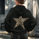 Ezwear sudadera con capucha de felpa con estampado de leopardo y estrella, otono/invierno