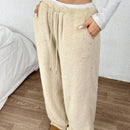 Ezwear pantalones casuales y holgados de color albaricoque con cintura de contraste en color esponjoso para mujeres