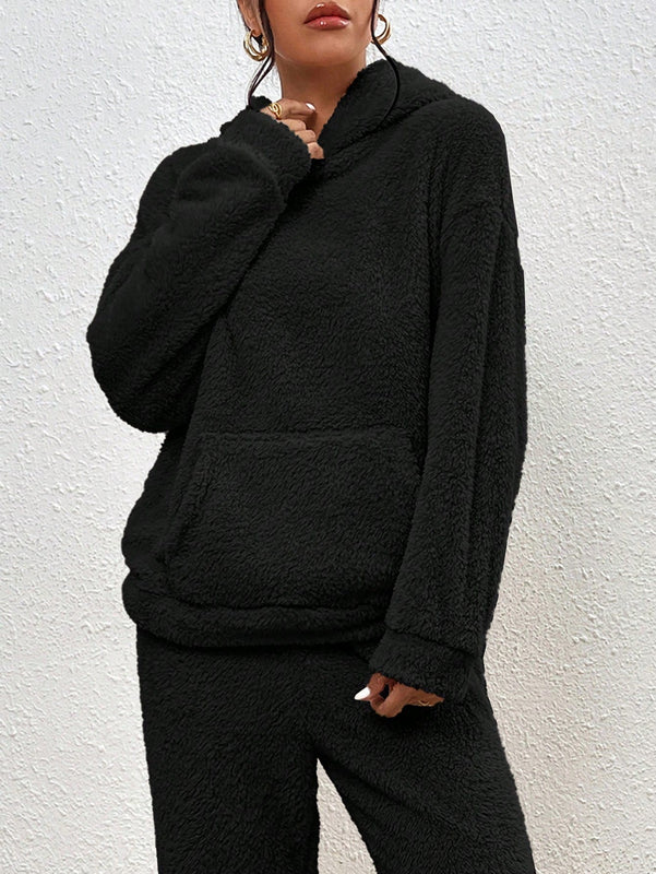 Frenchy sudadera con capucha de forro polar de peluche de unicolor informal para mujer para otono/invierno