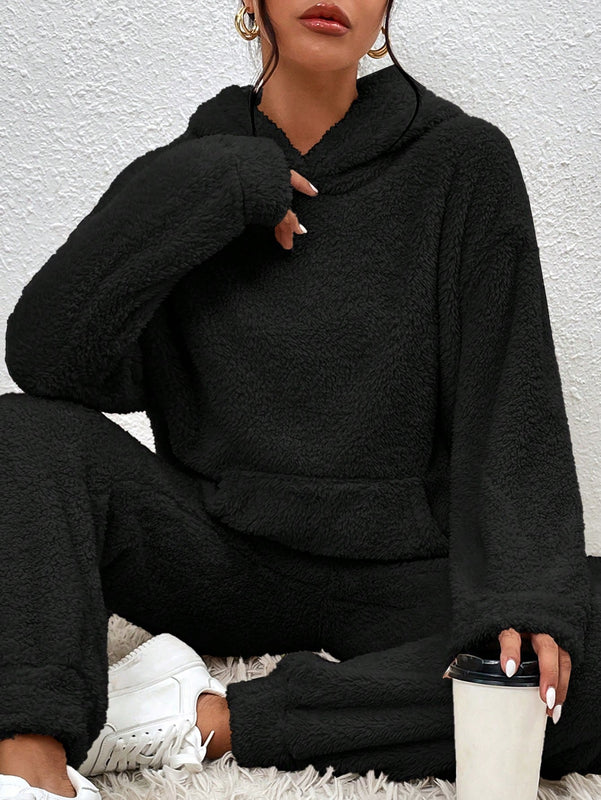 Frenchy sudadera con capucha de forro polar de peluche de unicolor informal para mujer para otono/invierno