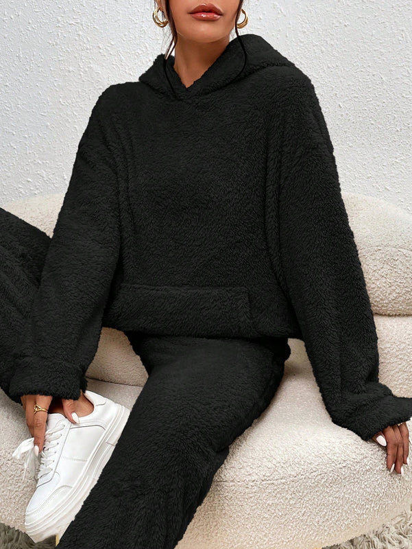 Frenchy sudadera con capucha de forro polar de peluche de unicolor informal para mujer para otono/invierno