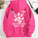 Lune sudadera con capucha informal para mujer con estampado de letra y pata de perro, para otono/invierno