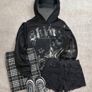 Ezwear sudadera con capucha de estilo retro, casual y de grunge con estampado grafico de estrella de cinco puntas, adecuada para otono/invierno