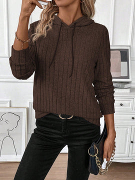 Lune sudadera casual con capucha y cordon de diseno hueco de unicolor de primavera y otono para mujer