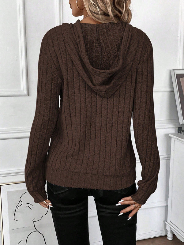 Lune sudadera casual con capucha y cordon de diseno hueco de unicolor de primavera y otono para mujer