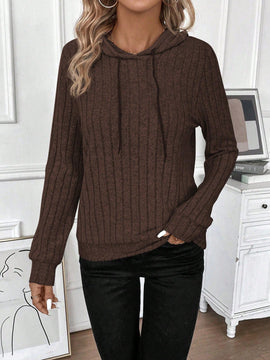 Lune sudadera casual con capucha y cordon de diseno hueco de unicolor de primavera y otono para mujer