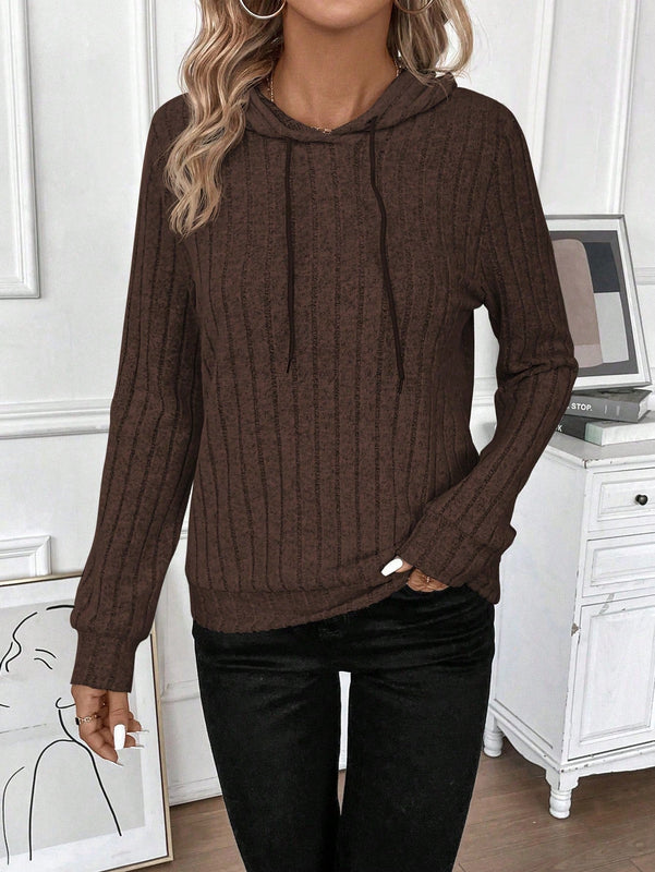 Lune sudadera casual con capucha y cordon de diseno hueco de unicolor de primavera y otono para mujer