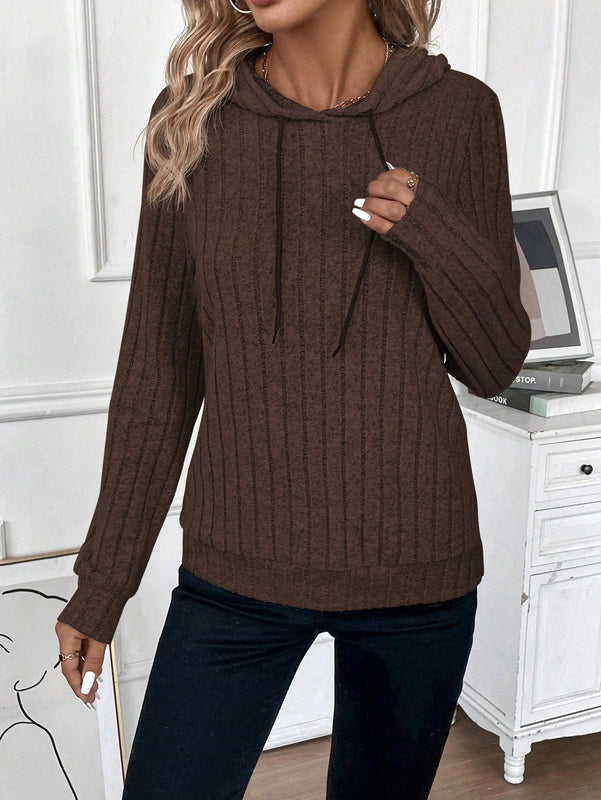 Lune sudadera casual con capucha y cordon de diseno hueco de unicolor de primavera y otono para mujer