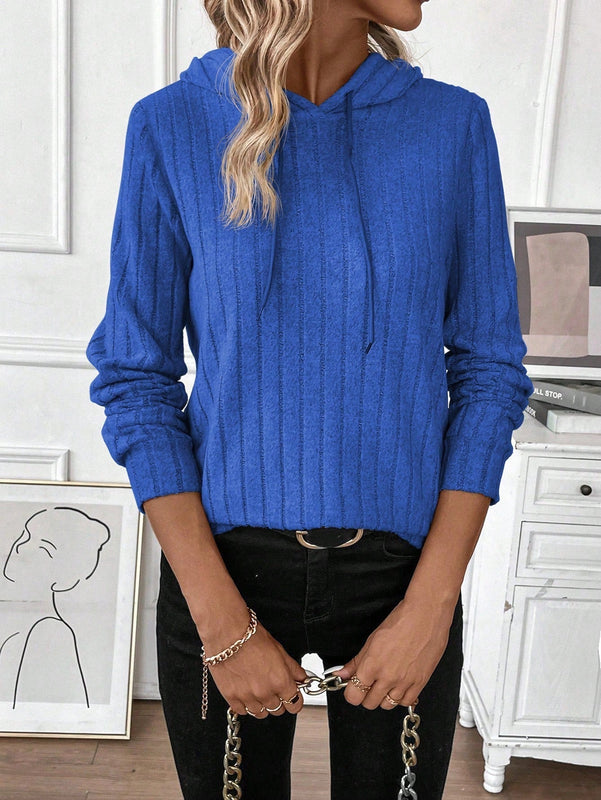 Lune sudadera casual con capucha y cordon de diseno hueco de unicolor de primavera y otono para mujer