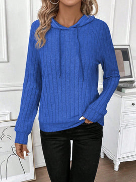 Lune sudadera casual con capucha y cordon de diseno hueco de unicolor de primavera y otono para mujer