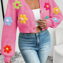 Essnce 1 pieza cardigan casual de manga larga con botones al frente y bordado floral