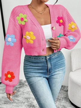 Essnce 1 pieza cardigan casual de manga larga con botones al frente y bordado floral