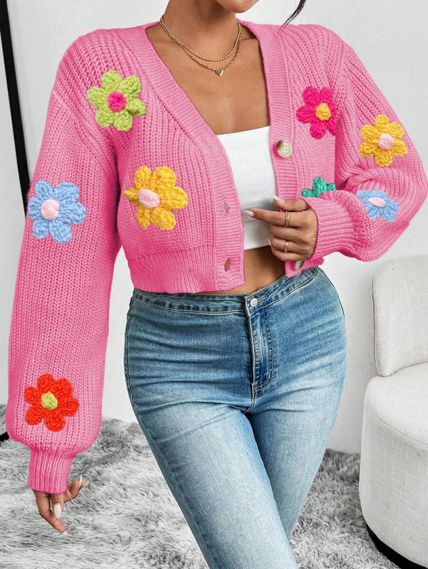 Essnce cardigan informal de mujer con botones delanteros y estampado de flores, apropiado para el uso diario en otono/invierno