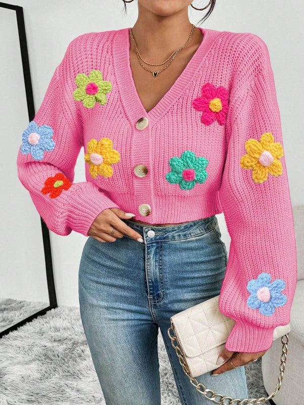 Essnce cardigan informal de mujer con botones delanteros y estampado de flores, apropiado para el uso diario en otono/invierno