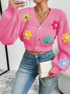 Essnce cardigan informal de mujer con botones delanteros y estampado de flores, apropiado para el uso diario en otono/invierno