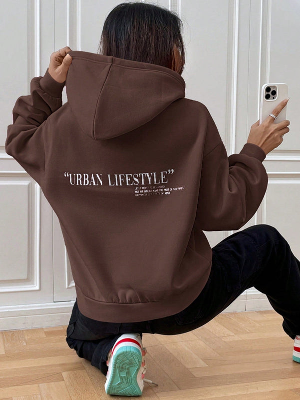 Ezwear sudadera con capucha de manga larga de unicolor con estampado de letra, uso casual diario