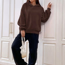 Ezwear sudadera con capucha de punto de manga larga con caida en los hombros y estampado de lema, otono/invierno para mujer