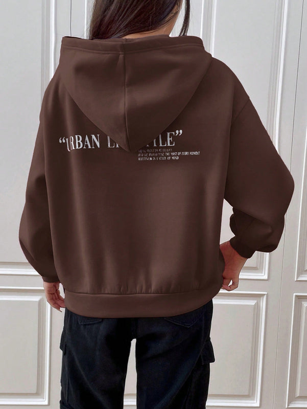Ezwear sudadera con capucha de manga larga de unicolor con estampado de letra, uso casual diario