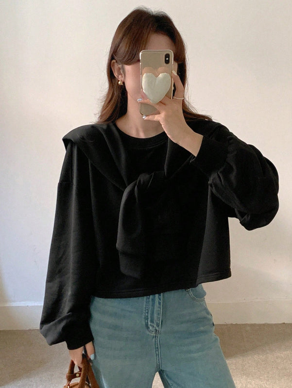 Dazy sudadera informal de mujer con mangas de murcielago, tira delantera y unicolor, para otono