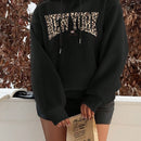 Ezwear sudadera con capucha casual y minimalista con estampado de leopardo y grafico "new york", de corte holgado y forro polar calido para mujer, para otono/invierno