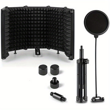 Escudo de Aislamiento de Micrófono de Grado Estudio con Soporte de Trípode - Espuma de Alta Densidad para Grabación Vocal, Barrera de Sonido Plegable, Compatible con la Mayoría de Micrófonos de Condensador