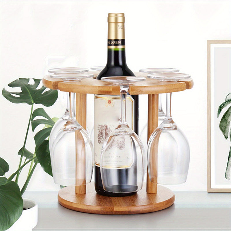 Soporte Elegante para Copas de Vino de Bambú - Diseño Redondo de Doble Capa para Decoración de Bar en Casa y Sala de Estar