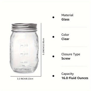 250ml/500ml 4/8pcs Tarros de Vidrio Mason con Tapas Redondas, Reutilizables para Enlatado, Fermentación, Conserva, Avena Nocturna, Mermelada, Frutas y Snacks, Contenedores y Accesorios de Cocina