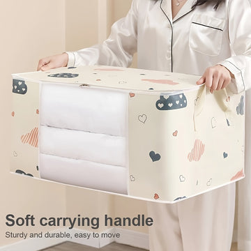 Bolsa de almacenamiento extra grande de lona con cierre y asas, organizador a prueba de polvo para ropa, edredones y más, accesorio elegante para organizar el hogar