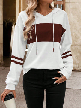 Lune sudadera con capucha de manga larga y hombros caidos para mujer, estampado floral minimalista y holgado, otono
