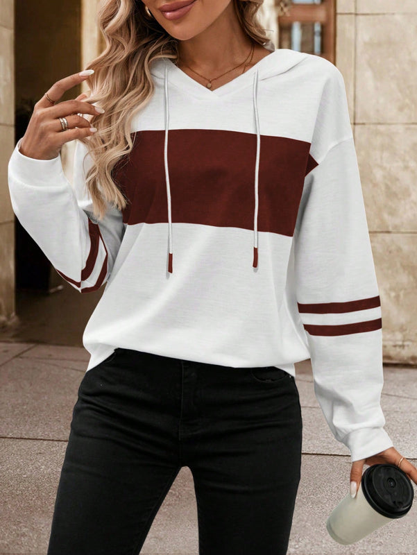 Lune sudadera con capucha de manga larga y hombros caidos para mujer, estampado floral minimalista y holgado, otono