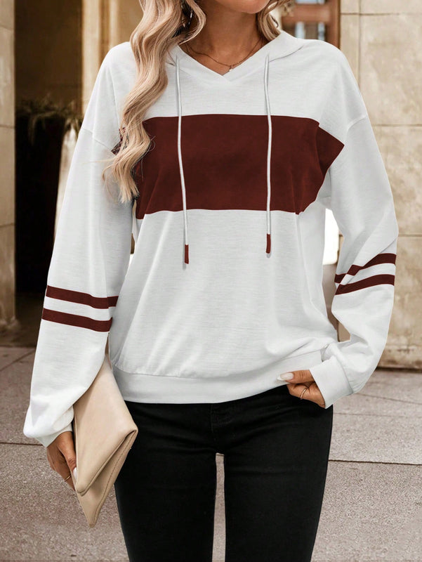 Lune sudadera con capucha de manga larga y hombros caidos para mujer, estampado floral minimalista y holgado, otono